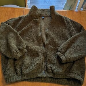 Old Navy Maternity Oversized Olive Sherpa Jacket Zip Up